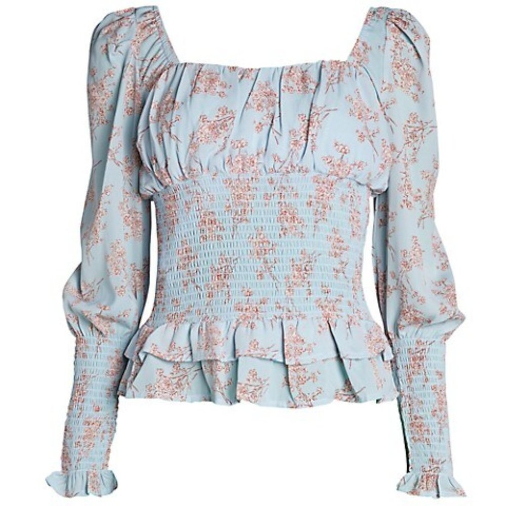 Cistar New York Ruffled Floral Peasant Top Small